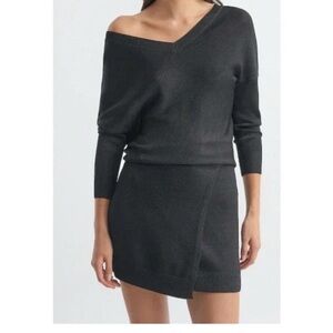 REISS Sonia Knitted Bodycon Dress Off The Shoulder Black Size Med NWT Msrp $290